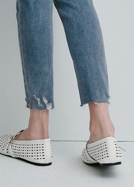 不對稱割破窄管牛仔孕婦褲