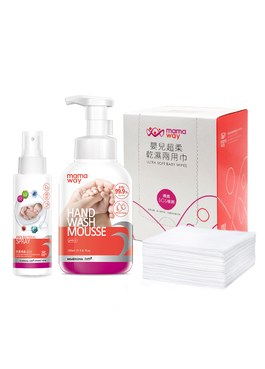 抗菌組│抗菌噴霧100ml+洗手慕斯+嬰兒超柔乾濕兩用巾 - 
