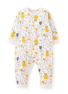 BABY 長袖連身衣-童趣線條 - 黃色
