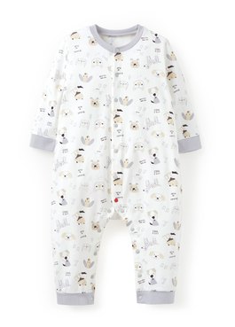 BABY 長袖連身衣-狗狗 - 白色