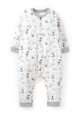BABY 長袖連身衣-狗狗 - 白色