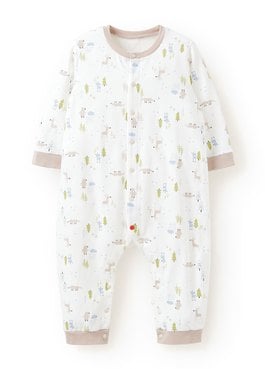 BABY 長袖連身衣-森林動物 - 白色