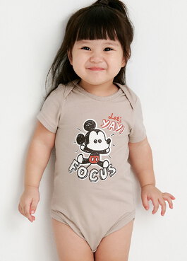 BABY迪士尼Q彈棉質包屁衣-米奇 - 卡其
