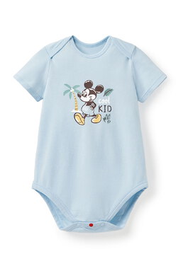 BABY 迪士尼Q彈棉質包屁衣-夏日米奇 - 淺藍