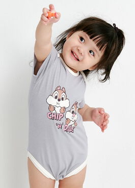 BABY 迪士尼棉質包屁衣-奇奇與蒂蒂 - 灰色Z2
