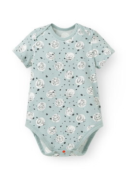 BABY迪士尼Q彈棉質包屁衣-點點貓狗 - 藍綠