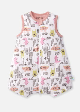 抗菌防踢被(薄款0-24M)拉鍊款-怪獸大戰 - 粉橘