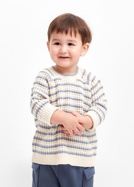 BABY條紋粗針織毛衣 - 灰藍