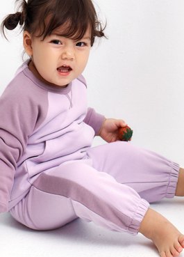 BABY撞色剪接束口褲 - 淺紫