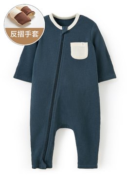 新生兒Q彈雙拉鍊長袖連身衣 - 深綠