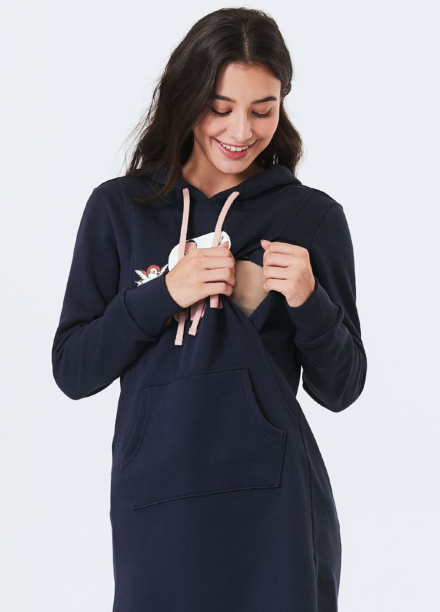 迪士尼小鹿斑比長版厚刷毛孕哺帽T