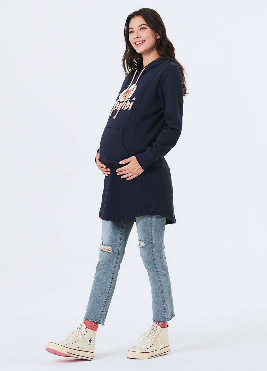 迪士尼小鹿斑比長版厚刷毛孕哺帽T