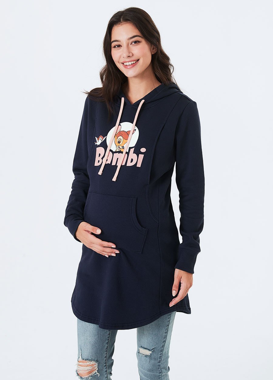 迪士尼小鹿斑比長版厚刷毛孕哺帽T