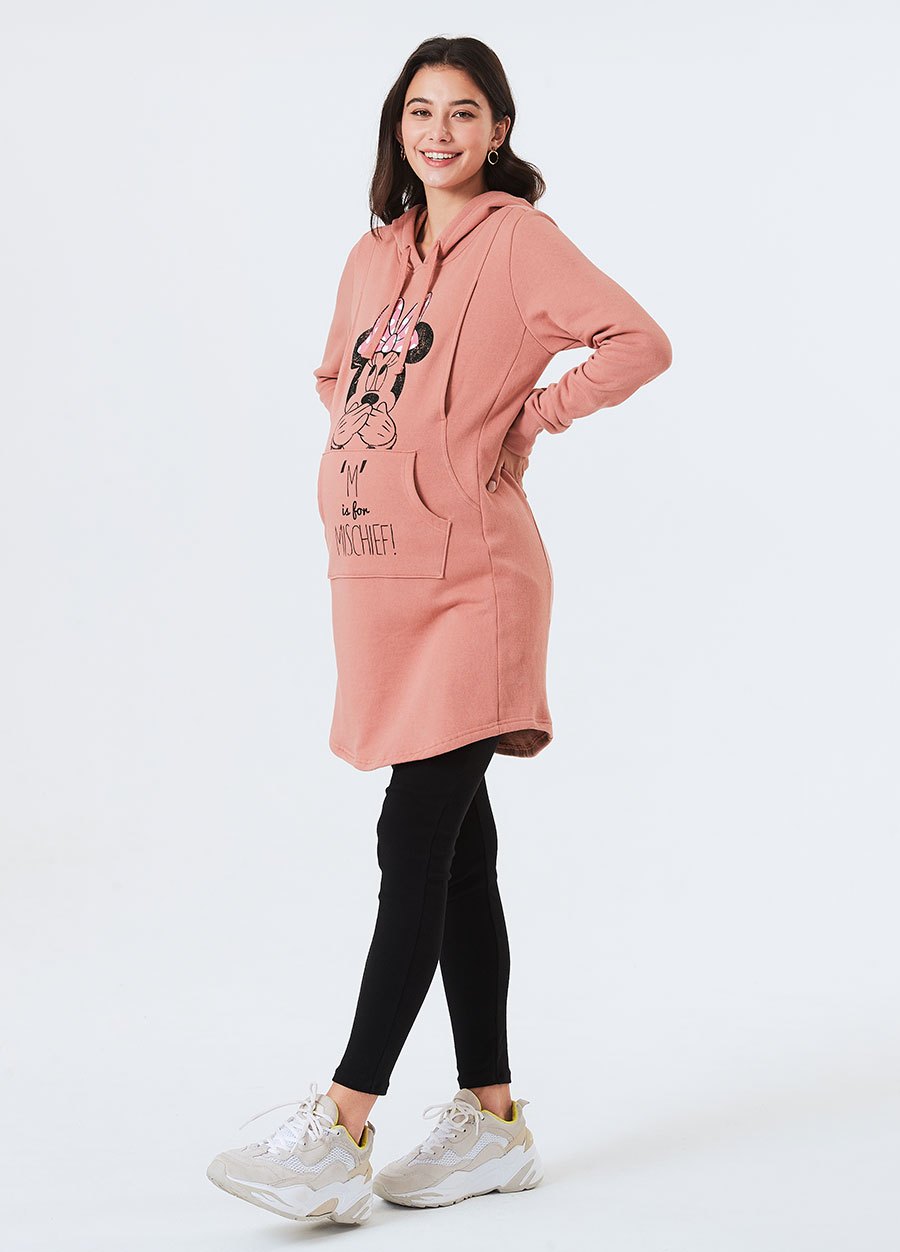 迪士尼米妮長版厚刷毛孕哺帽T