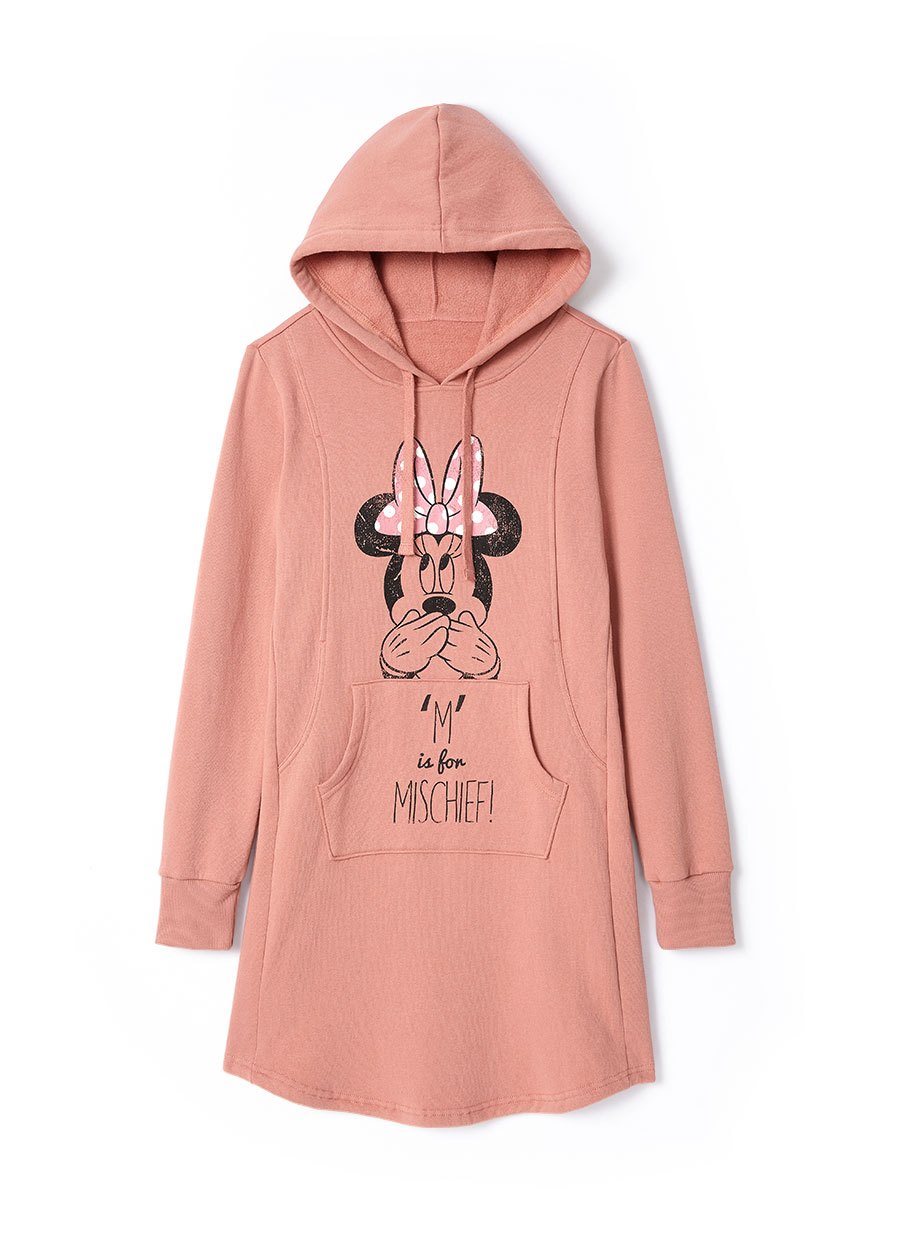 迪士尼米妮長版厚刷毛孕哺帽T