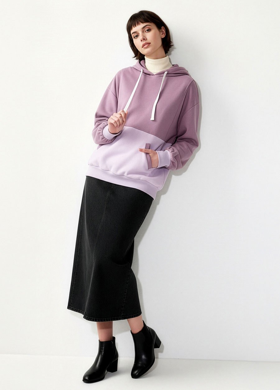 撞色拼接連帽孕哺上衣