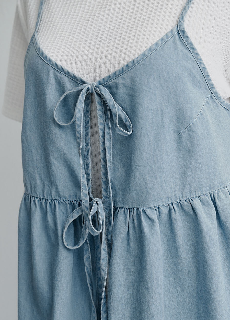 牛仔假兩件細肩帶孕哺上衣