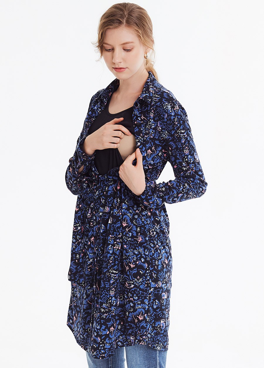 襯衫式印花孕哺洋裝(兩穿)