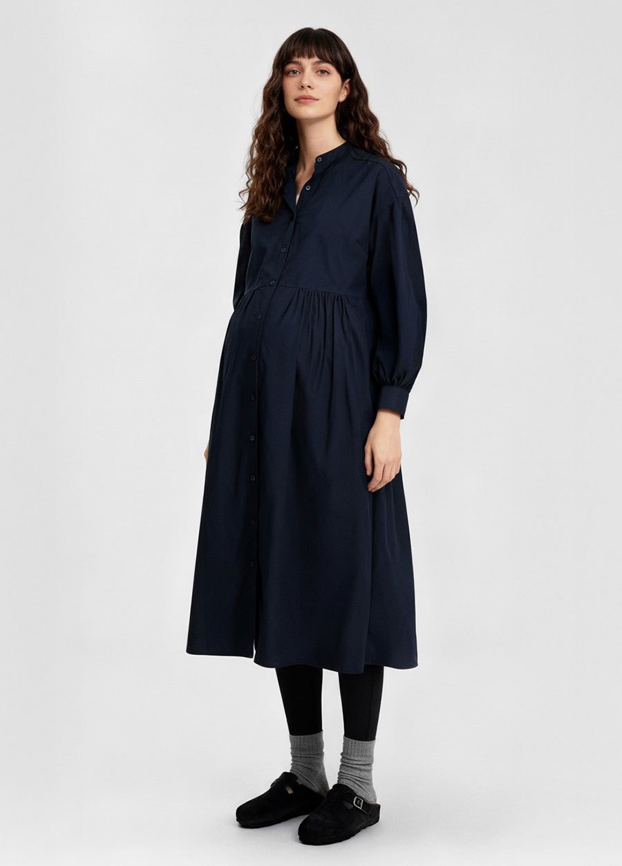 純棉素色襯衫孕哺洋裝(兩穿)