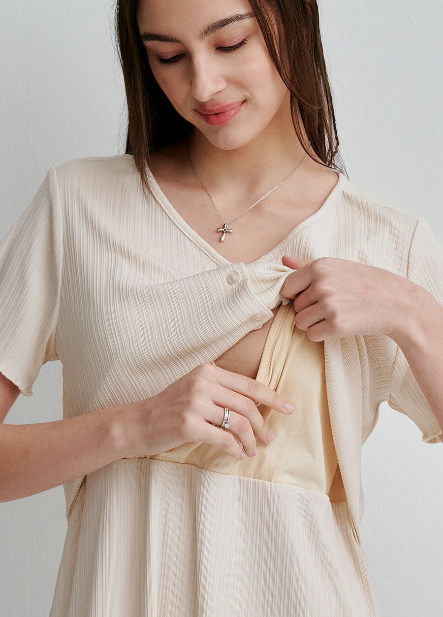 假兩件式開衩裙孕哺套裝