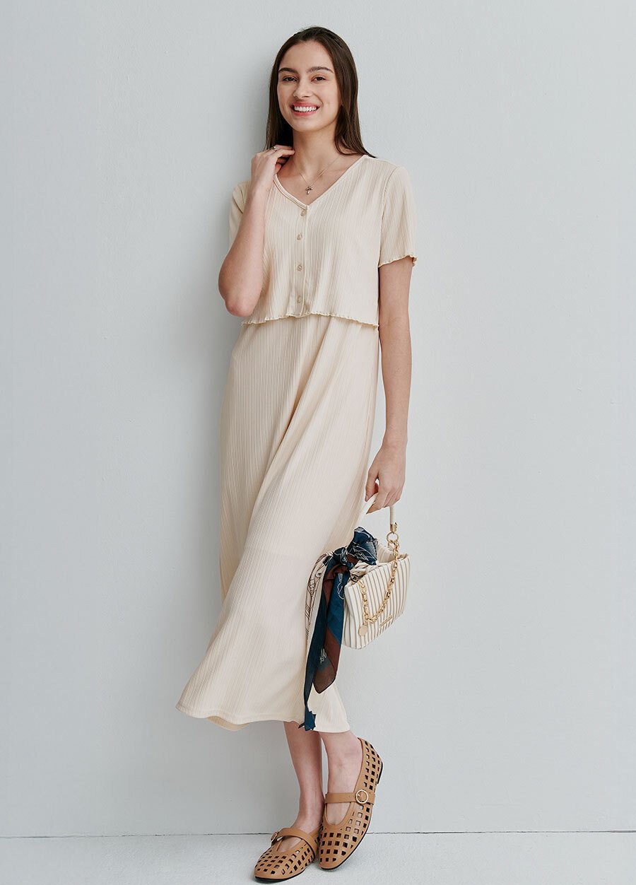 假兩件式開衩裙孕哺套裝