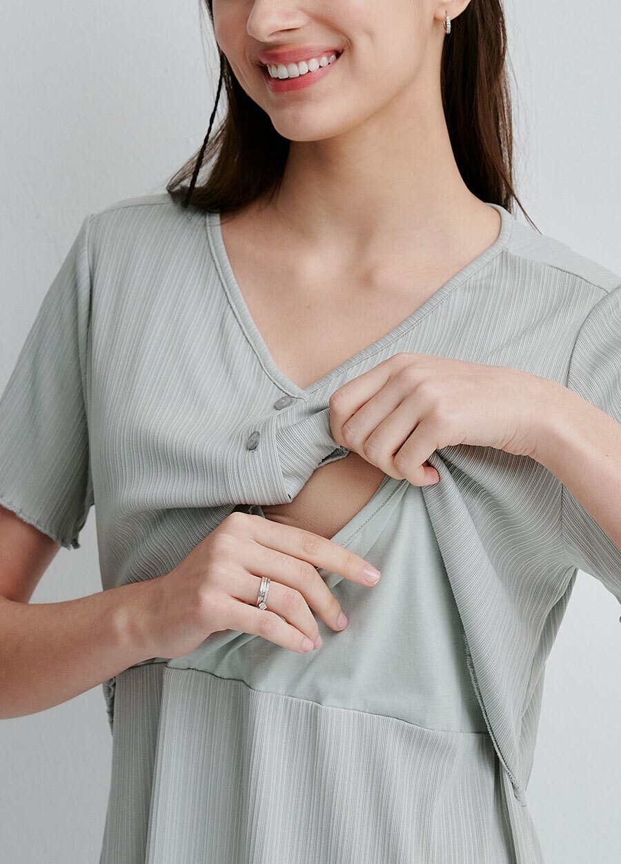 假兩件式開衩裙孕哺套裝