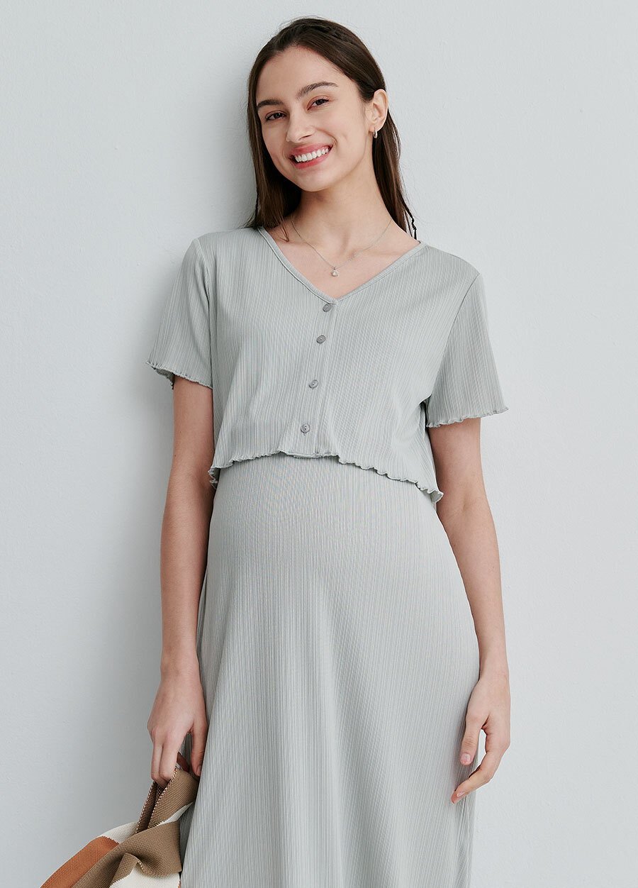 假兩件式開衩裙孕哺套裝