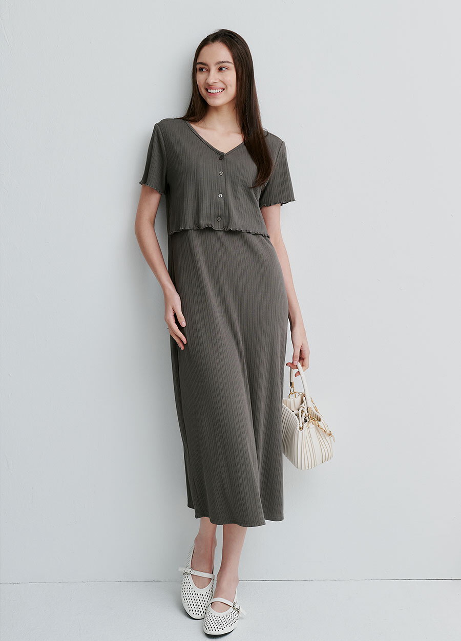 假兩件式開衩裙孕哺套裝