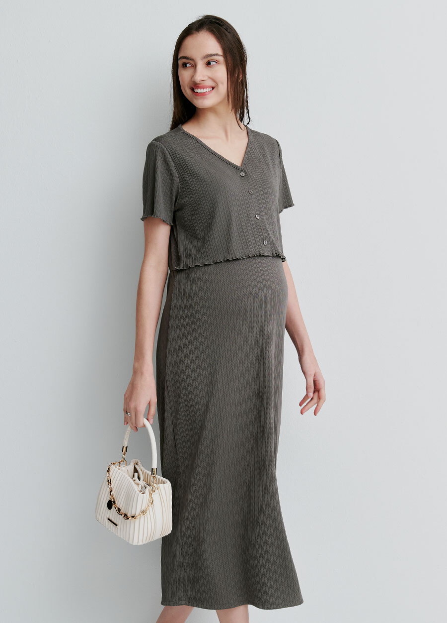 假兩件式開衩裙孕哺套裝