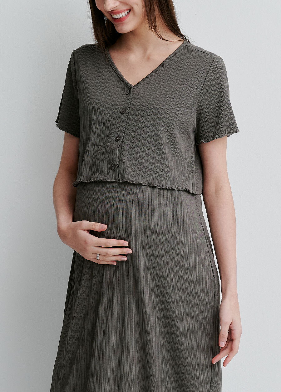 假兩件式開衩裙孕哺套裝