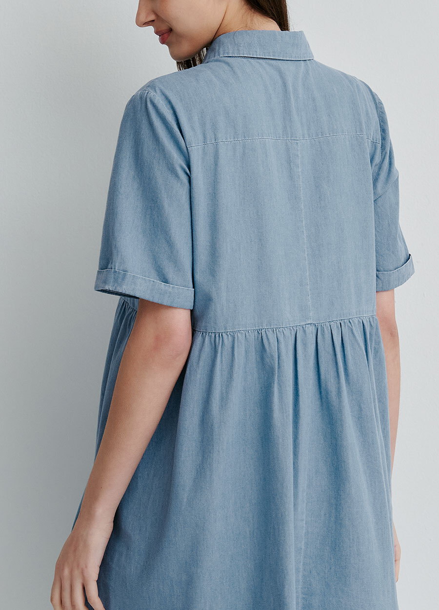 牛仔襯衫式孕哺洋裝