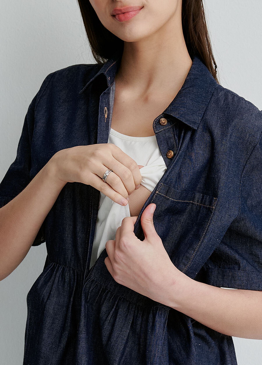 牛仔襯衫式孕哺洋裝