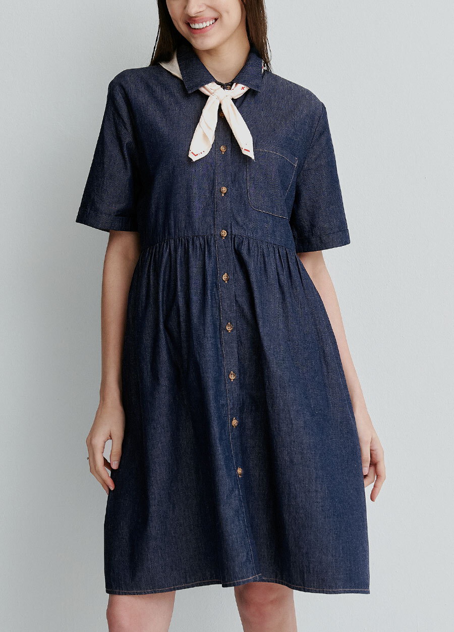 牛仔襯衫式孕哺洋裝