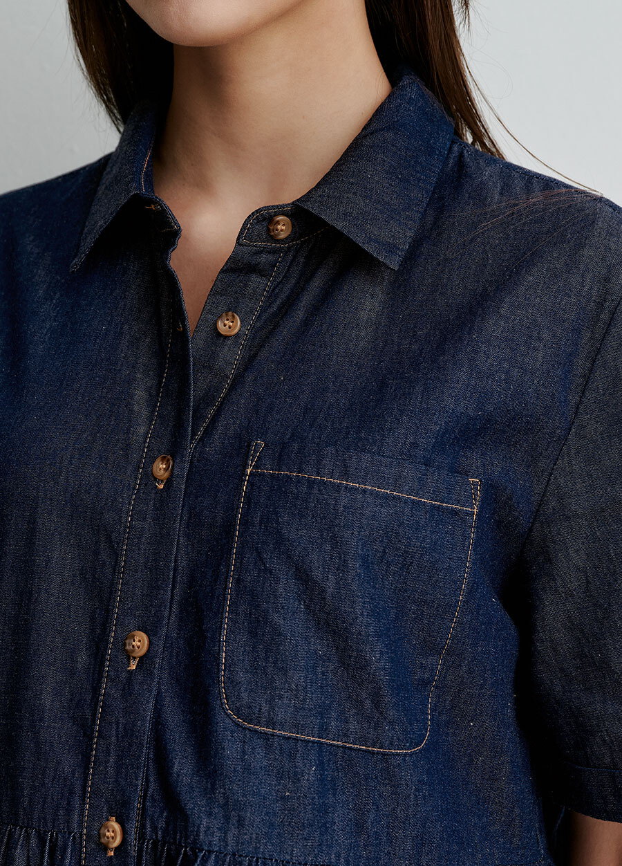 牛仔襯衫式孕哺洋裝