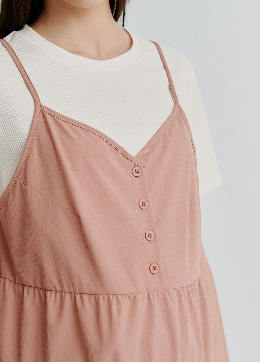 假兩件細肩帶蛋糕短孕哺洋裝