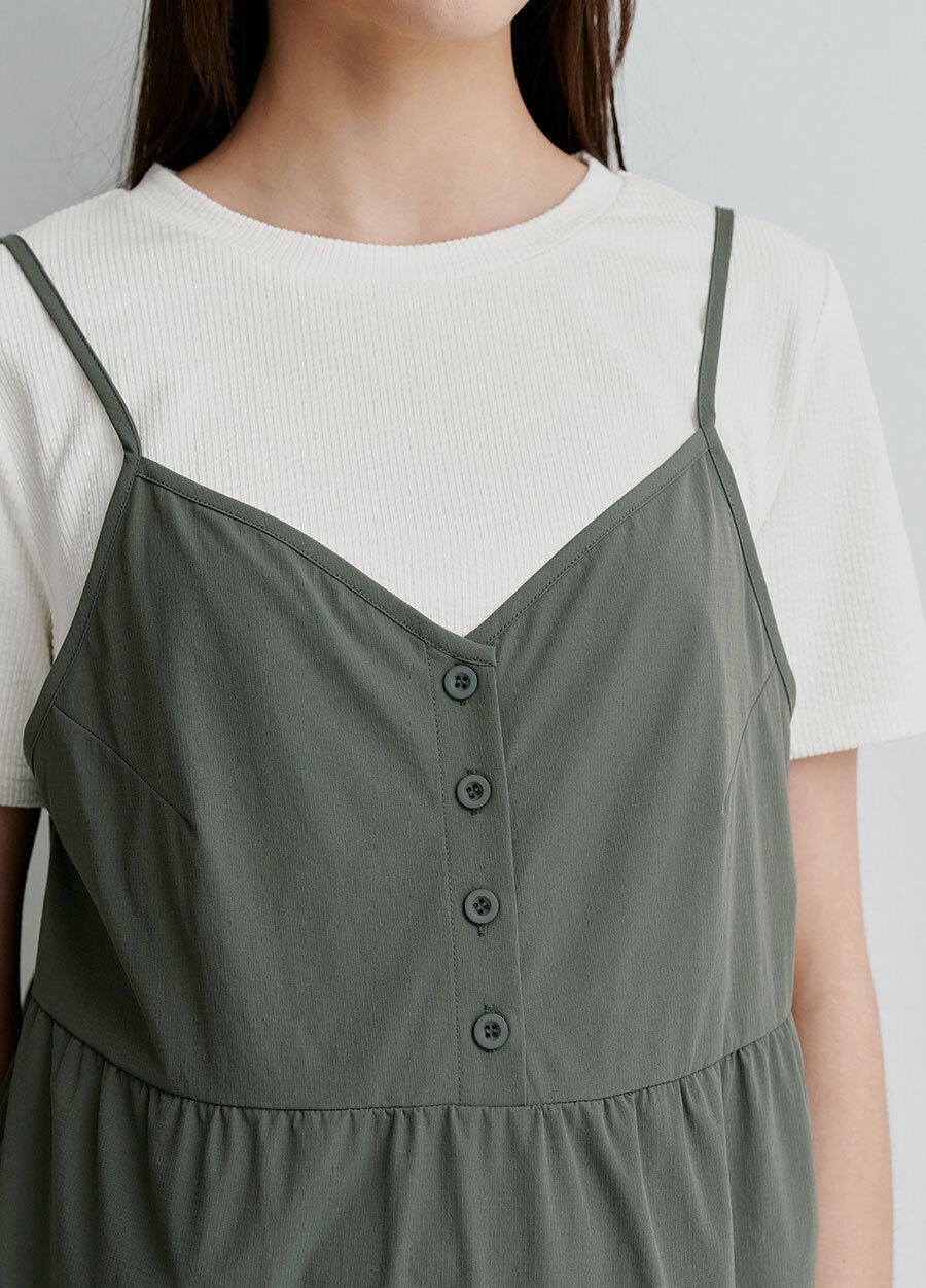 假兩件細肩帶蛋糕短孕哺洋裝