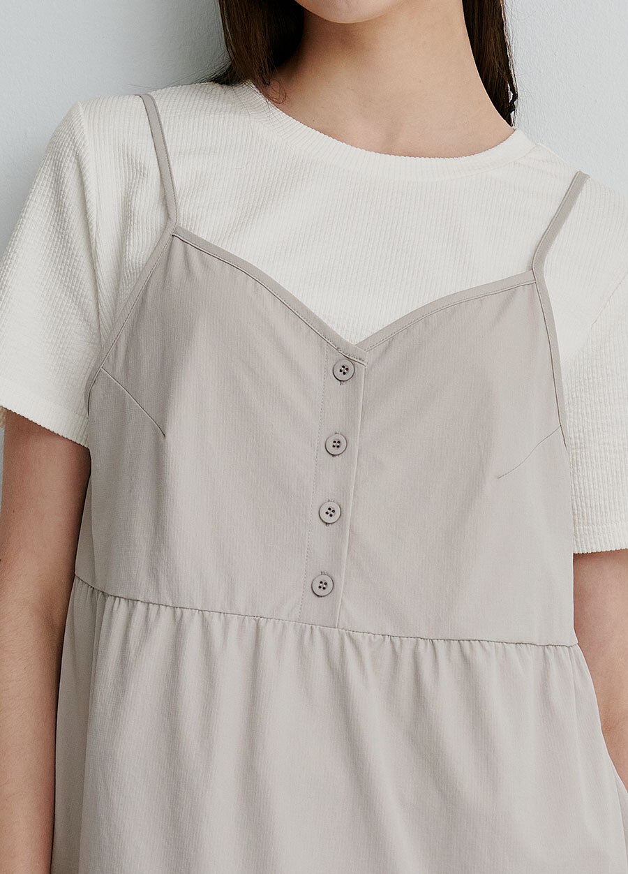 假兩件細肩帶蛋糕短孕哺洋裝