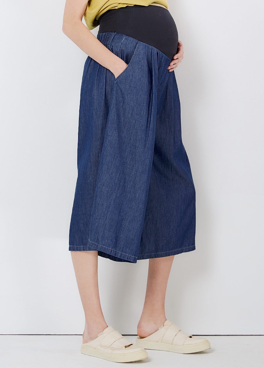 涼爽寬版輕牛仔孕婦褲裙