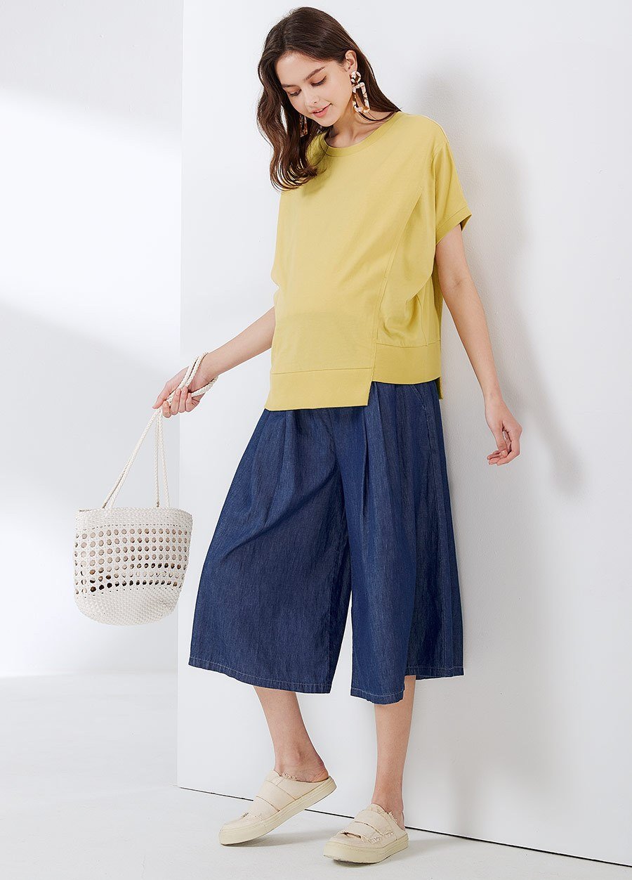 涼爽寬版輕牛仔孕婦褲裙