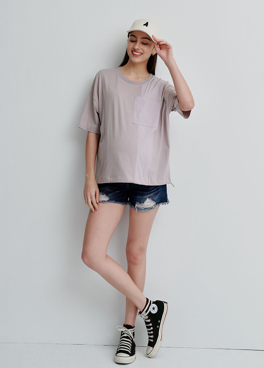 刷白抓破抽鬚牛仔孕婦短褲