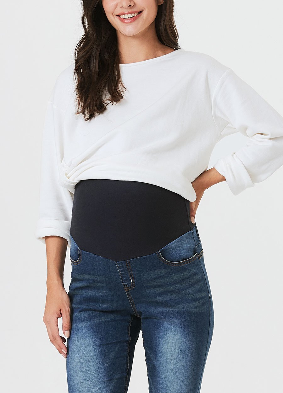 刷白窄管牛仔孕婦褲