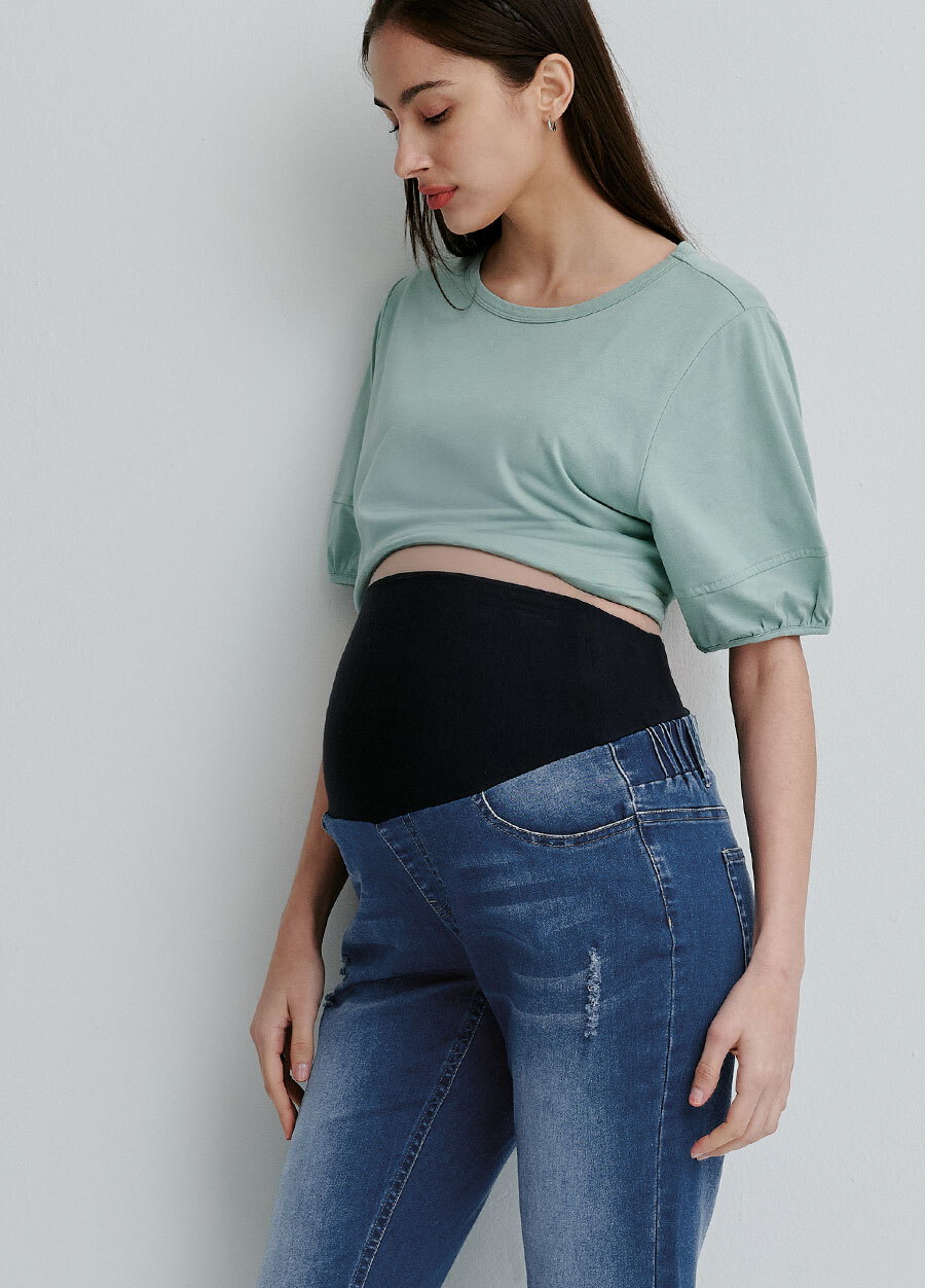 Boyfriend刷破牛仔孕婦褲