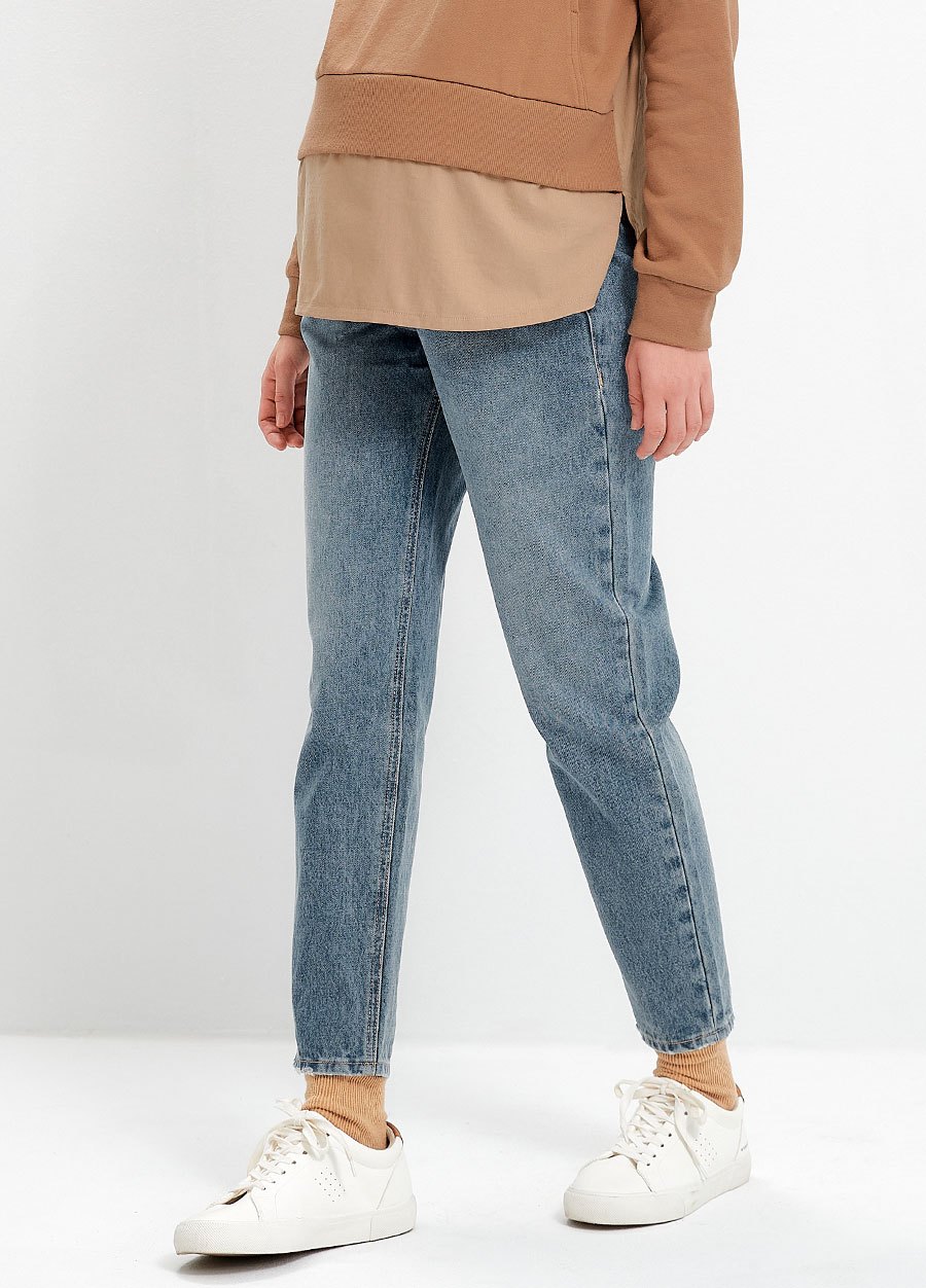 水洗錐形牛仔孕婦褲