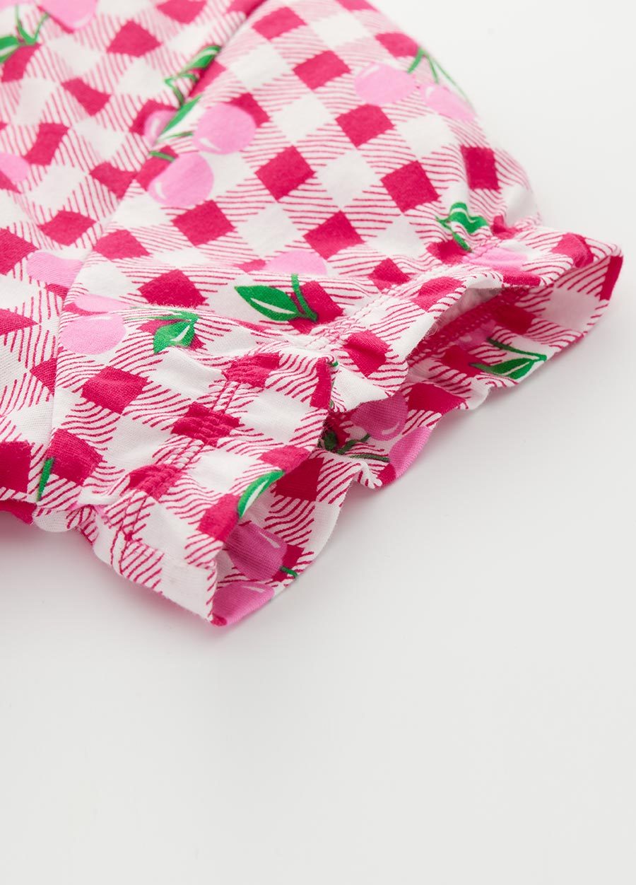 格紋櫻桃荷葉孕哺居家服組(洋裝+長褲)