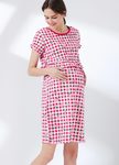 格紋櫻桃荷葉孕哺居家服組(洋裝+長褲)