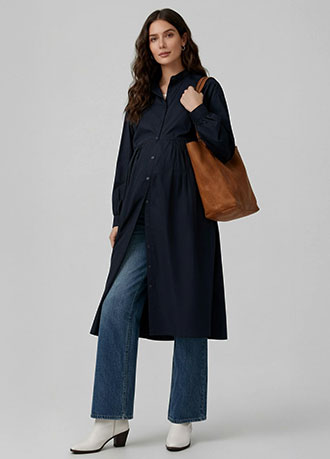 純棉素色襯衫孕哺洋裝(兩穿)