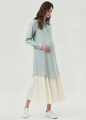 簡約亞麻襯衫孕哺洋裝