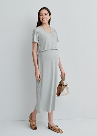 假兩件式開衩裙孕哺套裝