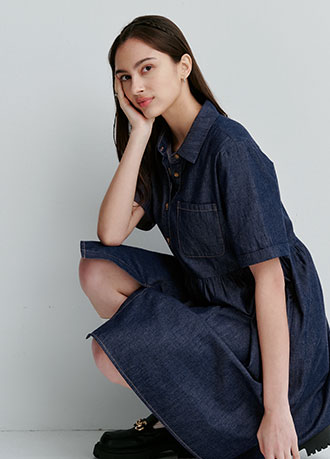 牛仔襯衫式孕哺洋裝