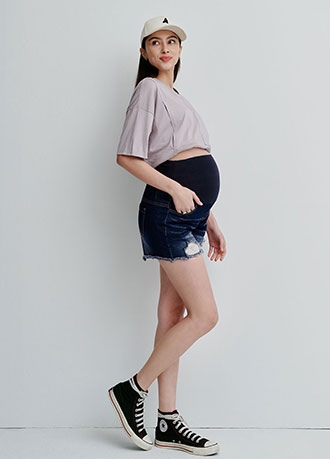 刷白抓破抽鬚牛仔孕婦短褲